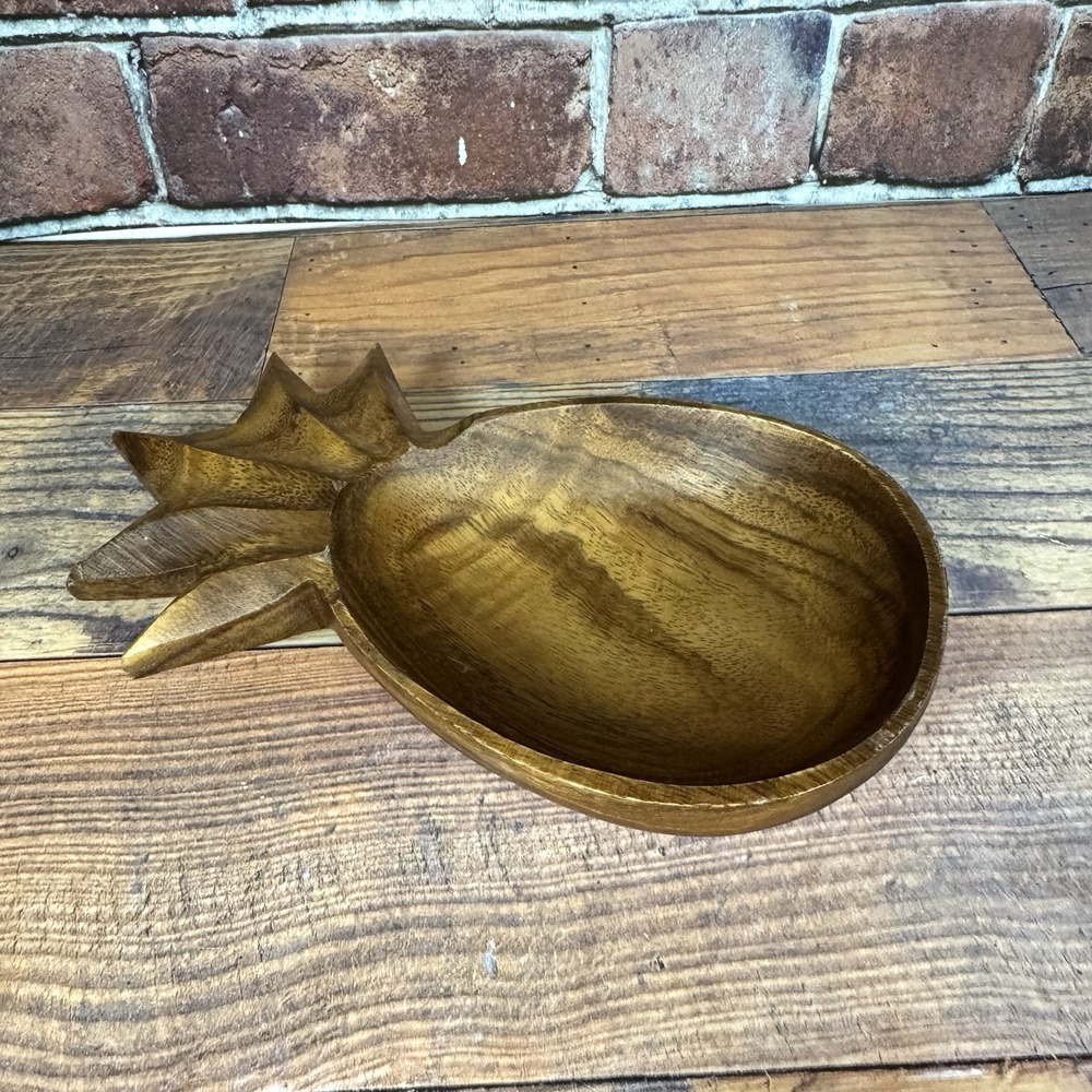 Vintage Hand Carved Wooden Pineapple‎ Bowl Trinket Candy Dish Philippines 8"